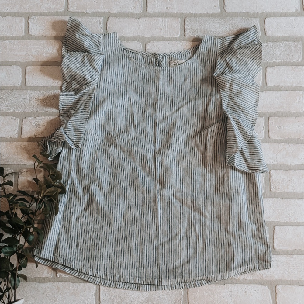 J Crew Mercantile Blouse | Blue Stripe Flutter Cap Sleeve | Size 12